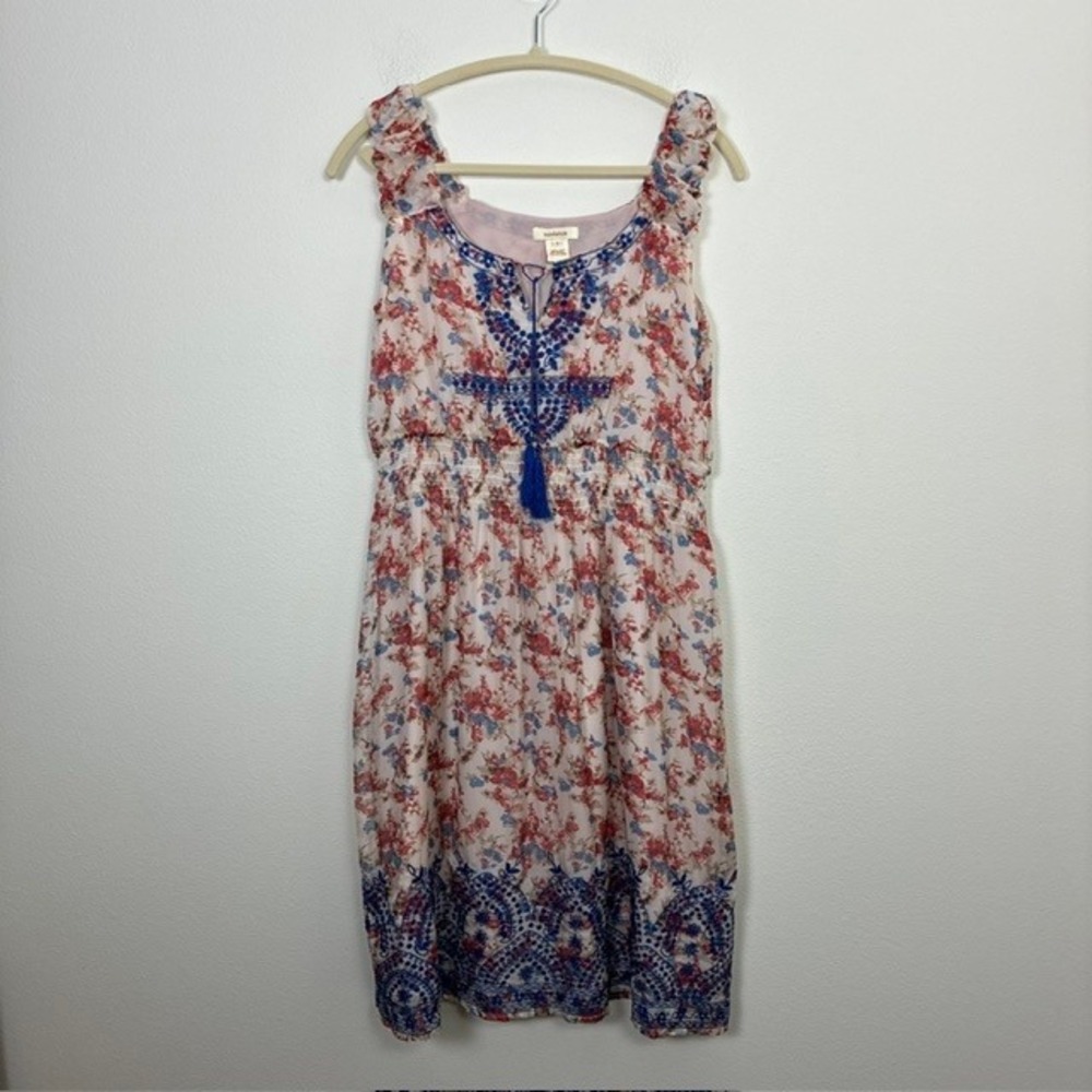 Sundance 100% Silk Floral Embroidered Sleeveless Smocked Boho Dress Women's S